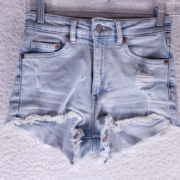 H&M Denim - H&M Divided Destroyed Cheeky Raw Hem Jean Shorts Womens Size 2 High Rise Pants